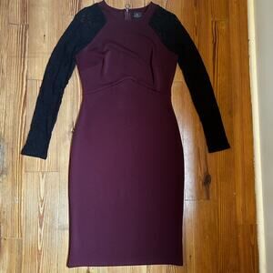 Worthington burgundy black lace long sleeve midi dress SIZE 4